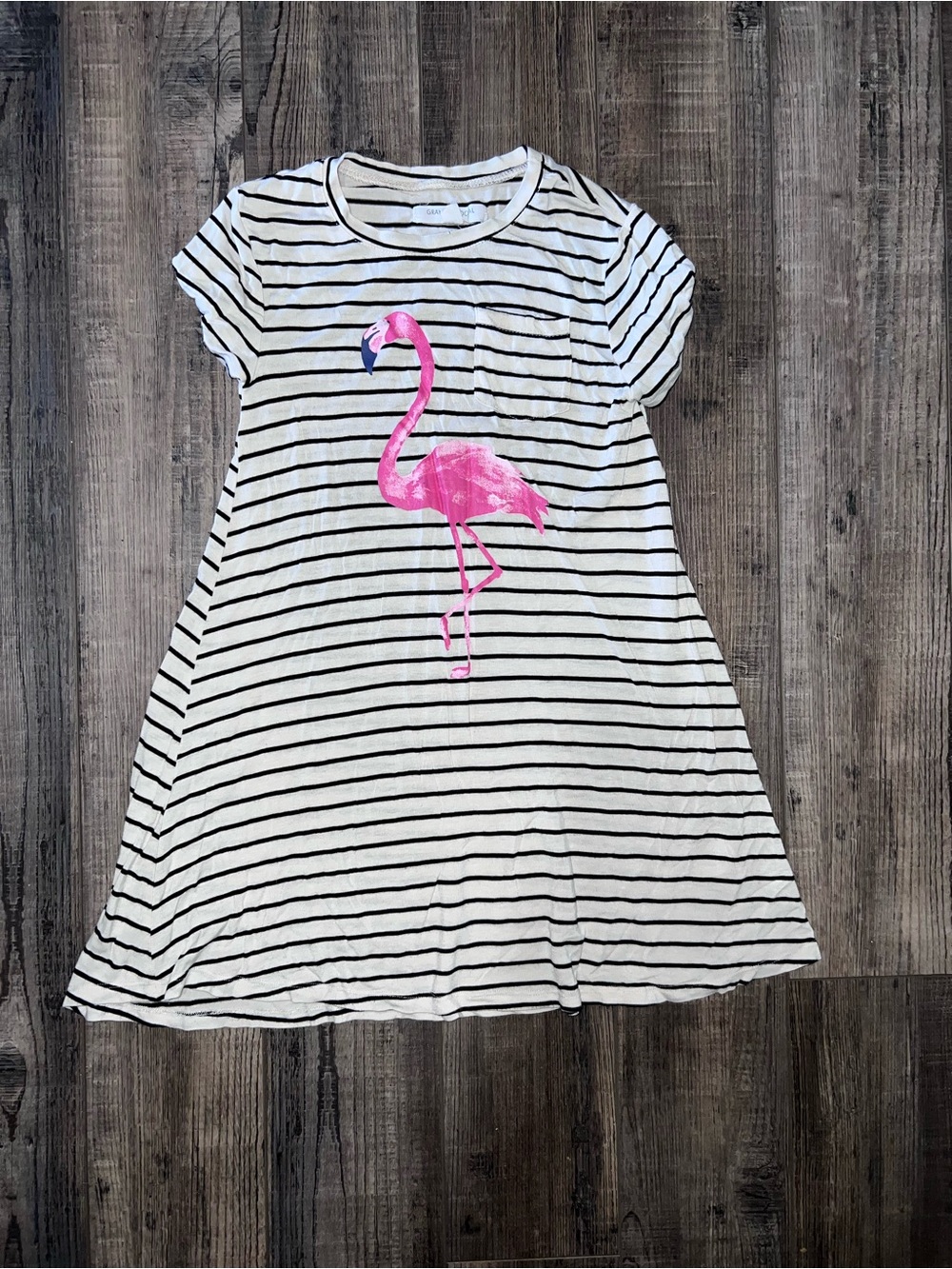 Kids Striped Pink Flamingo Dress with Pocket